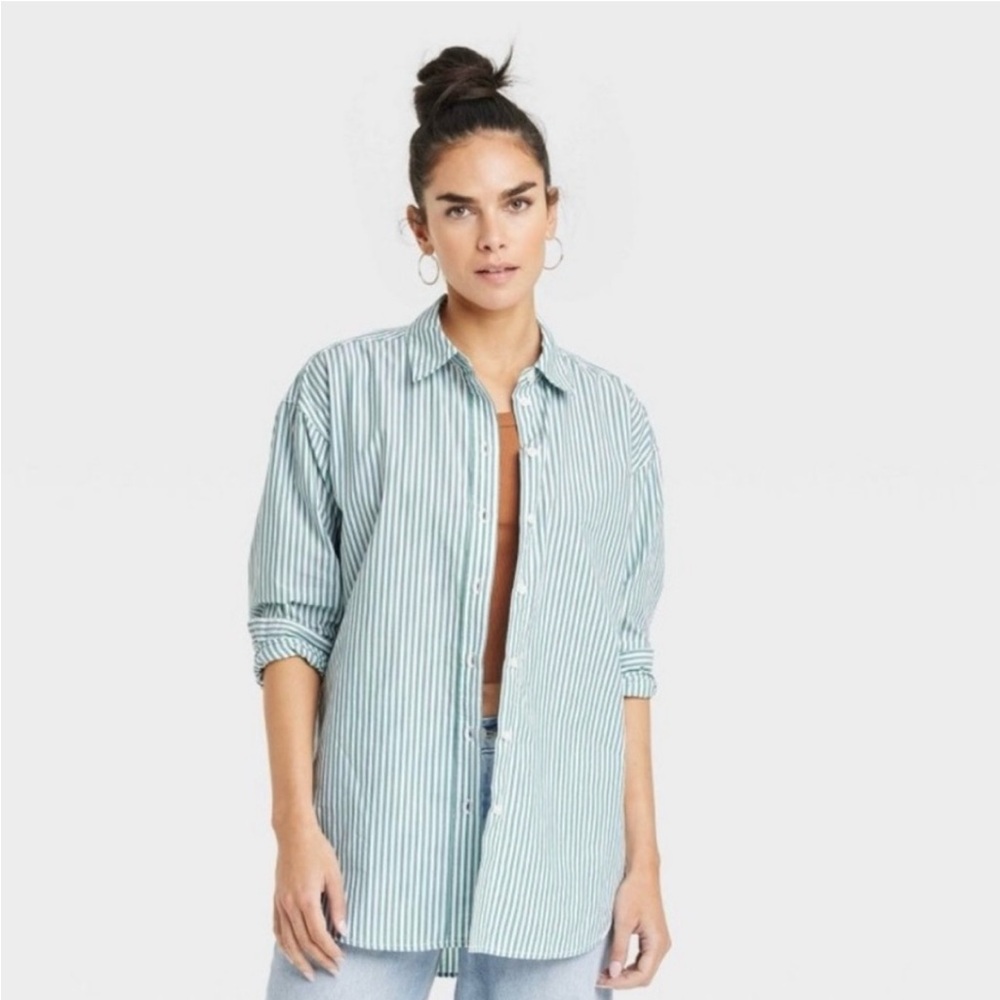 Universal Thread Oversized Green Striped Collared Buttondown Shirt sz Small